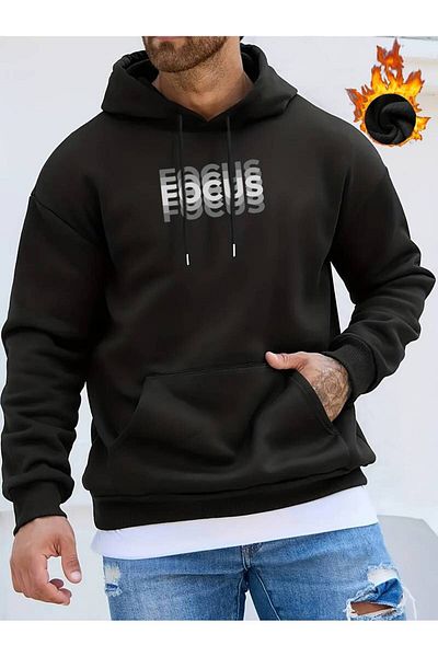 Keywest Унисекс Focus Printed Oversize Winter 3 Thread 100% памучен суичър с качулка