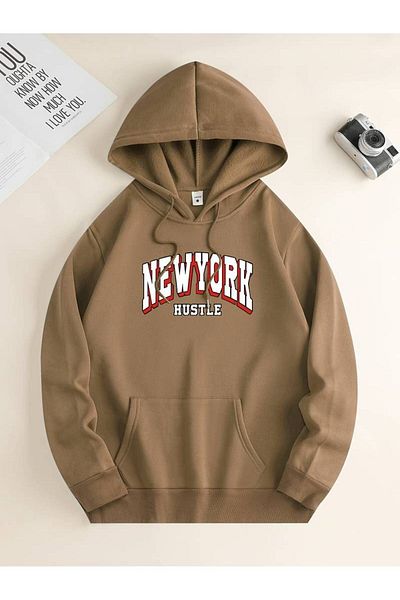 Machetta New York Hustle Printed Unisex Oversize φούτερ με κουκούλα - Χειμερινό φούτερ με κουκούλα 3 κλωστών 100% βαμβάκι