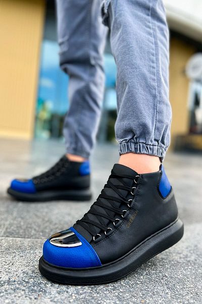 BZ Moda B267 Roman Mirror - Ορθοπεδικά ανδρικά αθλητικά μποτάκια, καθημερινό δέρμα με κορδόνια, μαύρο/μπλε CST