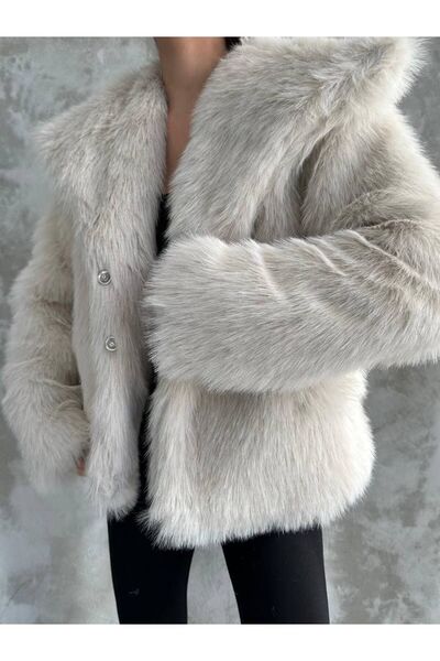 buqre's moda Μακρύ παλτό με χοντρό βελούδινο γιακά με επένδυση από μαλακή υφή