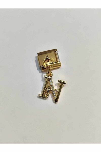AseLJewellery N Letter Italian Charm - Flexible Bracelet, Gold Astronaut Detailed