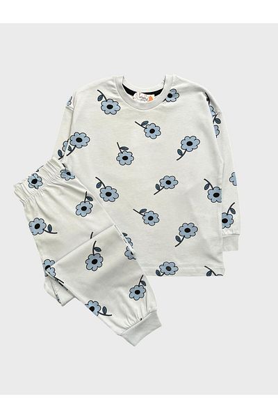 ALİŞ KİDS Set de pijamale cu mânecă lungă din bumbac, albastru, cu modele florale