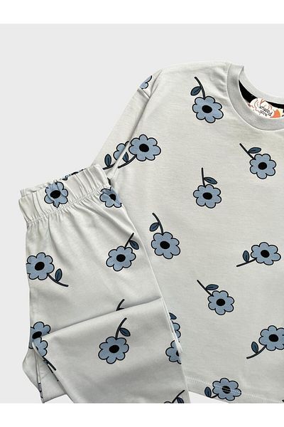 ALİŞ KİDS Set de pijamale cu mânecă lungă din bumbac, albastru, cu modele florale