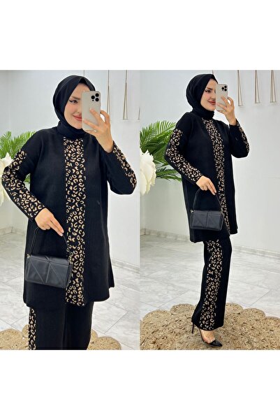 FIRSTESLEM Tricotaj cu imprimeu leopard și pantaloni - Set de două piese pent...