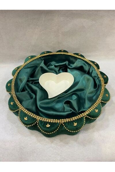BİRCAN KINA Henna Basket 2 Pieces Green Gold Pearled Sectional Henna Tray Promise Engagement Henna Wedding Circumcision