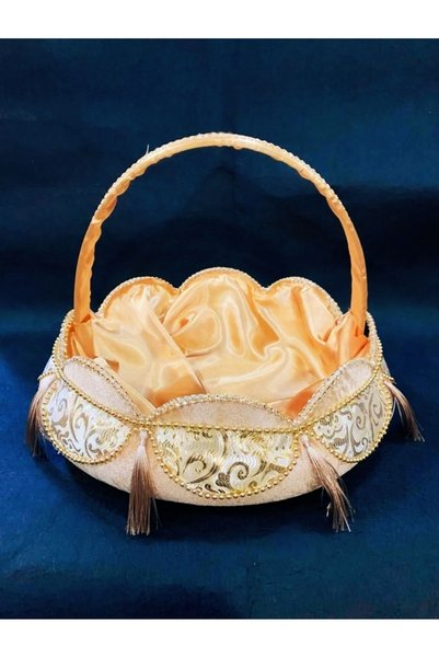 BİRCAN KINA 2-Piece Yellow Gold Tassel Henna Basket - for Promise Engagement and Wedding