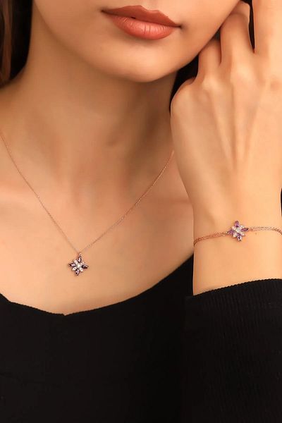 Karem Jewellery Amethyst Stone Flower of Hope Necklace Bracelet Set Women