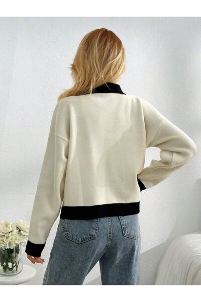 Ugdelia Cardigan de damă premium cu gât polo - cu detaliu de buzunar