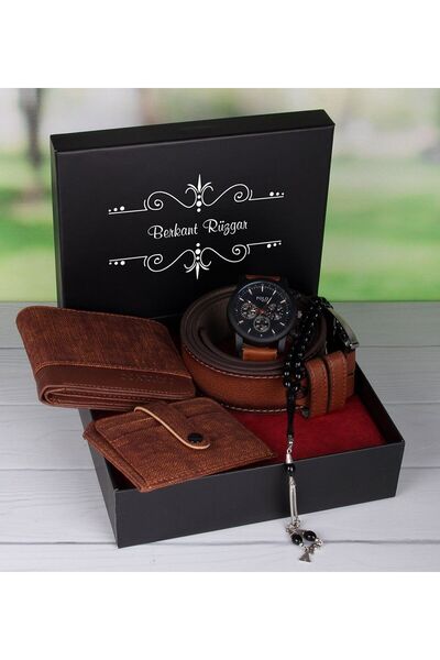 EJOYA Kişiye Özel Cüzdan Kartlık Kemer Tesbih Ve Saat Erkek Hediye Seti DK 85333