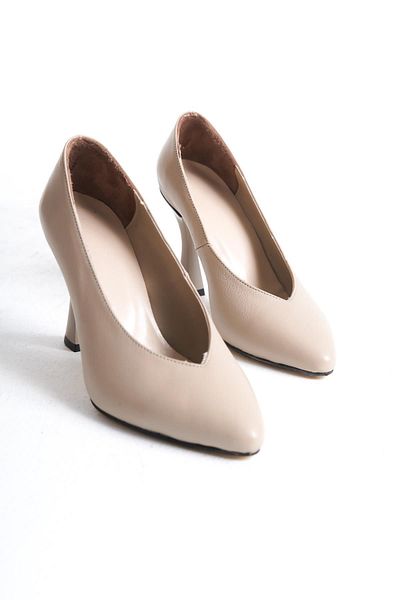 CZ London Genuine Leather Women's Pointed Toe Goblet Heel Stiletto Shoes
