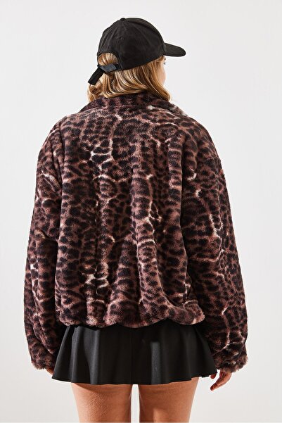 Bianco Lucci Dámský kabát z umělého kožichu s leopardím vzorem 2426 60251795