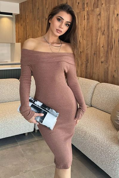 GÜLSELİ Φόρεμα Camel Madonna γιακά μακρυμάνικο καμισόλε