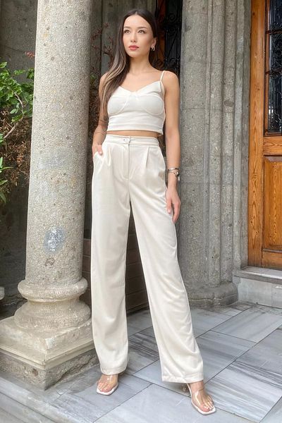 GÜLSELİ Stone Crop Bustier Trousers Double Set