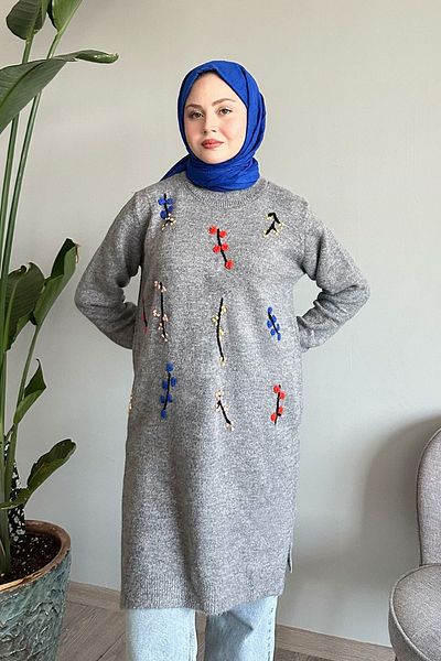 InStyle Handcrafted Soft Gray Knitwear Tunic
