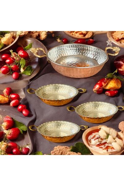 MY ZEY Copper Pan Set, 4-Piece Plate and Pan Set, Breakfast Pan