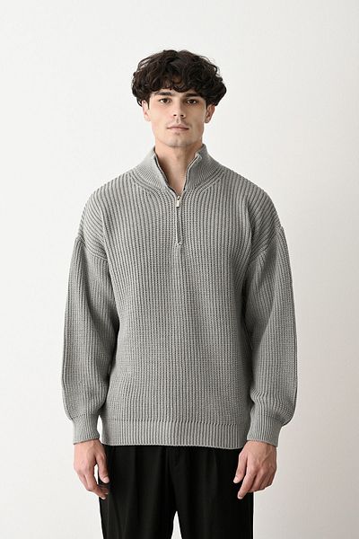 İLKCET MODA Πουλόβερ Basic Oversize με γιακά με φερμουάρ