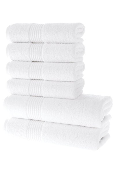 MAURAHOME Tomurcuk %100 Pamuk 6'lı Banyo Ve El Havlu Seti | 2'li 70x140cm Ve 4'lü 50x100cm | Beyaz