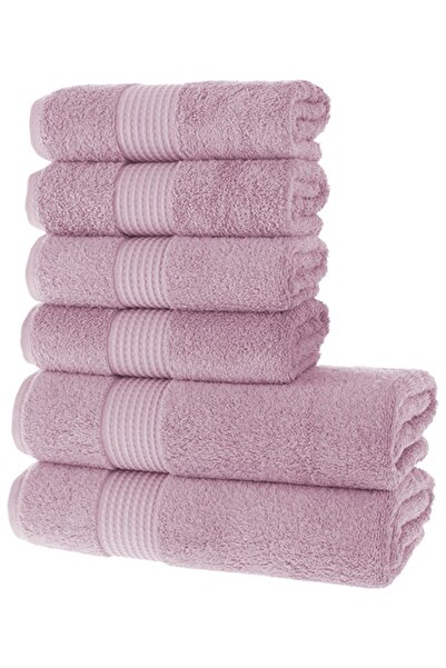 MAURAHOME Tomurcuk %100 Pamuk 6'lı Banyo Ve El Havlu Seti | 2'li 70x140cm Ve 4'lü 50x100cm |gül Kurusu