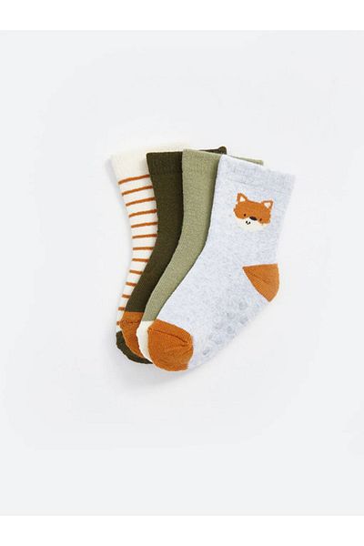 LC Waikiki Lcw Baby Ecru Melange Printed Baby Boy Socks 4-Piece