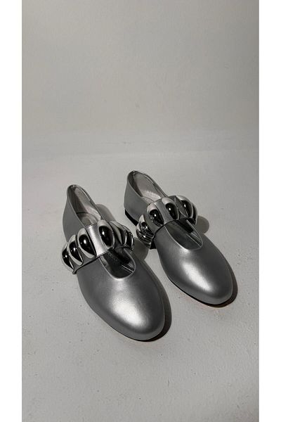 Eataly Shoes Balerini Gia Silver Color cu cataramă argintie