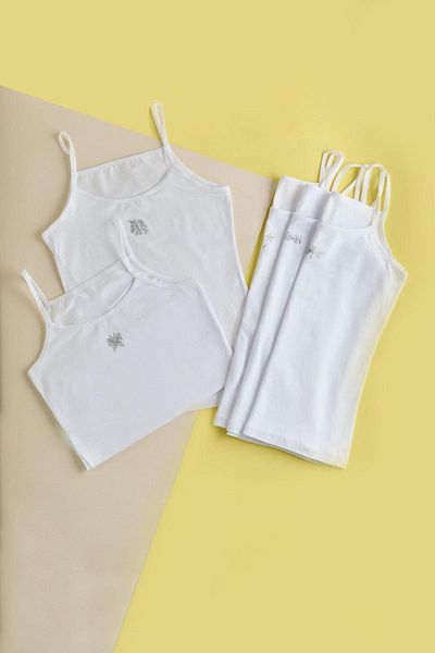 BİYOTEKS Bio Ki̇ds White Basic String Strap Girl's 5-Piece Undershirt