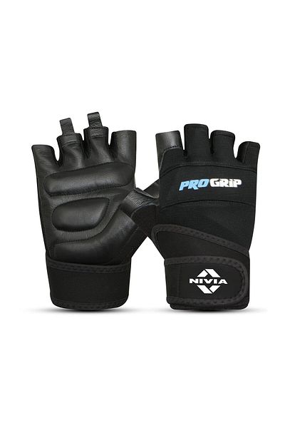 Nivia قفازات رياضية من الجلد الطبيعي من Pro Grip (أسود، مقاس - صغير) | المادة - جلد سويدي من الألياف الدقيقة
