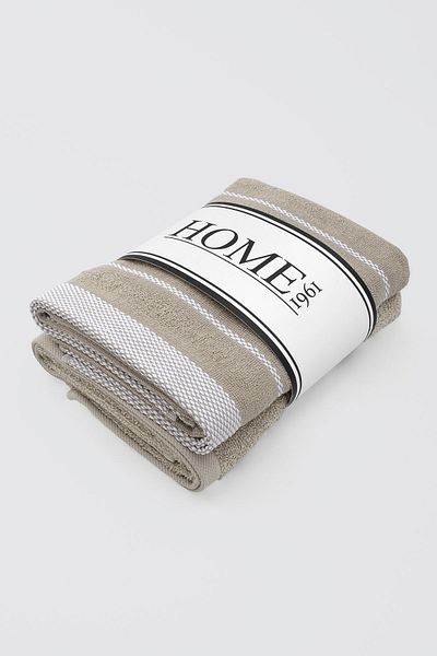 HOME 1961 Hayden 100% βαμβακερό μαλακό σετ πετσετών απορρόφησης νερού 2 - Μπεζ ριγέ και μονόχρωμο 50x90cm
