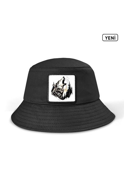 BlackBörk Bucket Wolf - 6Bs кодово лого унисекс черна шапка (шапка)