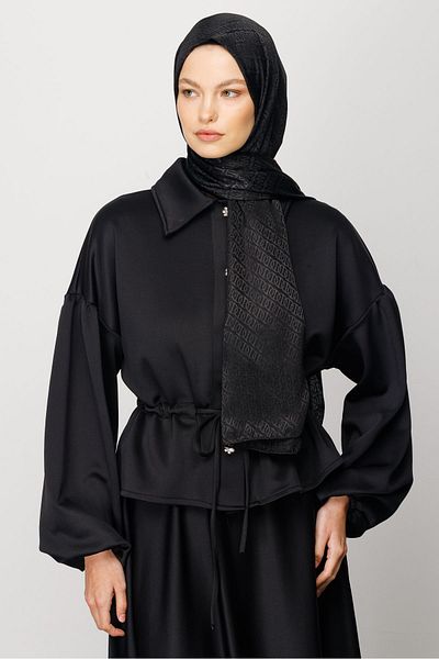 Mooncorn Μαύρο γυαλιστερό σάλι ζακάρ με μοτίβο για πάντα
