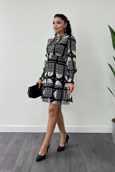 giyimmasalı Rochie mini cu talie din țesătură din șifon cu detaliu din cauciuc - NEGRU