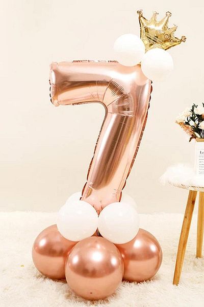 Le Mabelle Rose Number 7 Crowned Balloon Set