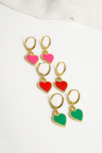 EUROMODA Set of 3 Heart Designed and Dangle Earrings