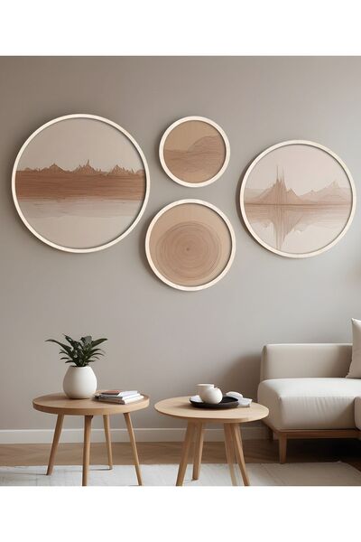 huhuli Ahşap Çerçeveli Modern 4'lü Yuvarlak Tablo Seti Huhu300