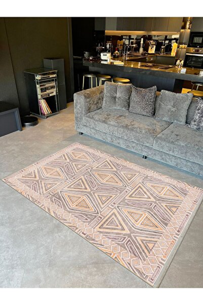 Rugs Modern Halı Açık Turuncu Gri Soyut Şekiller Dokuma Taban Modern Dekorati...