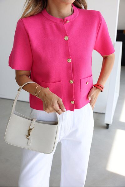 Özge Özgenç Crew Neck Short Sleeve Knitwear Cardigan