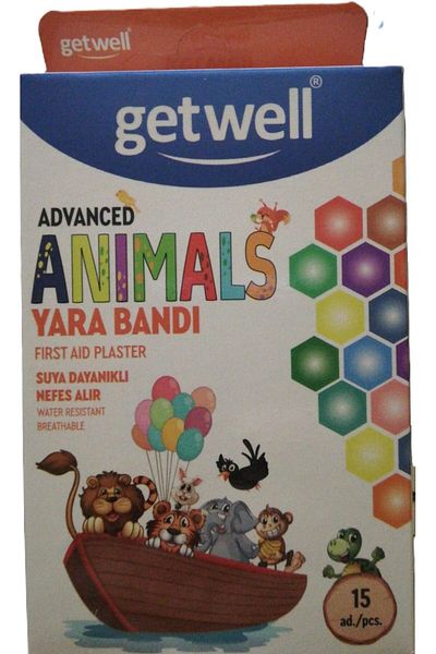 Getwell 15 Pieces Animals Children's Patterned Countyard Water Resistant Band-Aid