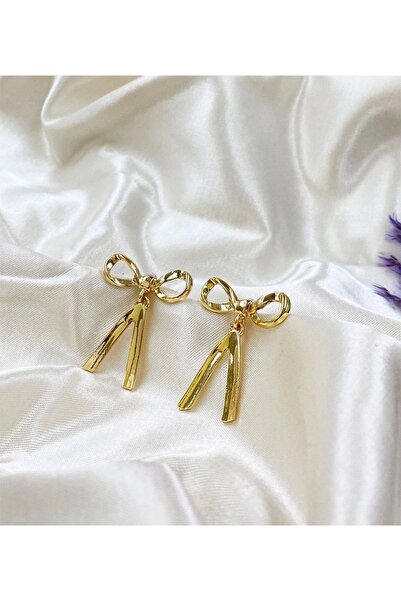 Eylülün Takısı Gold Colored Long Dangle Bow Earrings