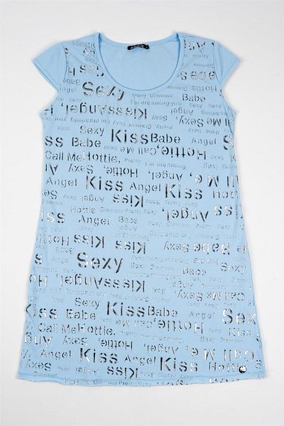Adisia Women's Blue Angel Kiss Short Sleeve Combed Cotton Tunic