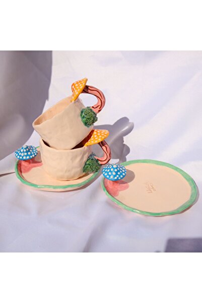 Lily & Loly Ceramics طقم قهوة تركية مكون من قطعتين مع فطر "ماجيك موشورز" ملون...