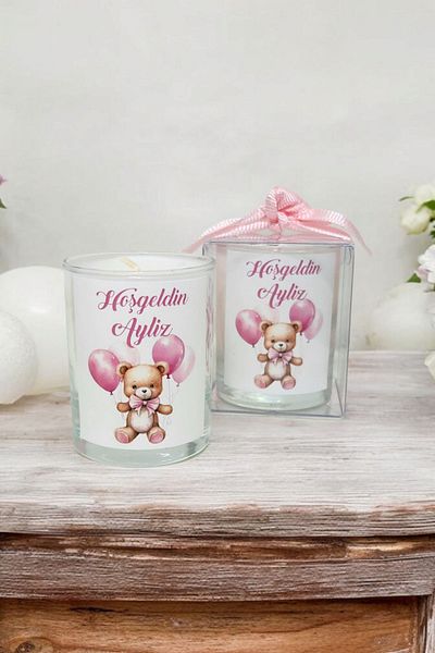 Tiem Concept Baby Gift Pink Teddy Bear Printed 10 Cup Candles