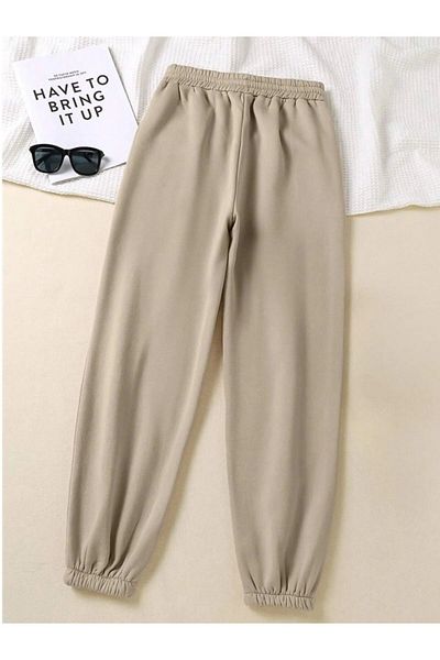 EXPECTED Παντελόνι φούτερ Jogger Unisex με 3 νήματα, ίσια ψηλή μέση, ελαστική τσέπη στα πόδια