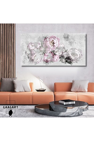 GAAGART Panoramik Kanvas Duvar Tablosu Pembe Gri Çiçekler Dizaynı