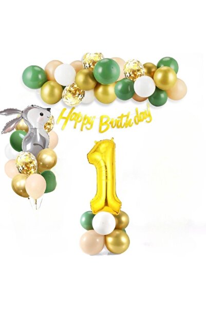 DÜVENCİ TİCARET Cute Rabbit Foil with Ballon Gold Age Ballon Birthday Party S...