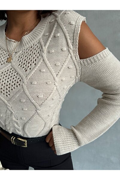 Nosia Embossed Patterned Off-The-Shoulder Sweater