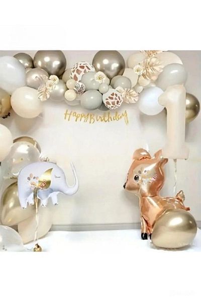 DÜVENCİ TİCARET Elephant Ceylan Retro Cream Color Ballon Birthday Party Set Decoration