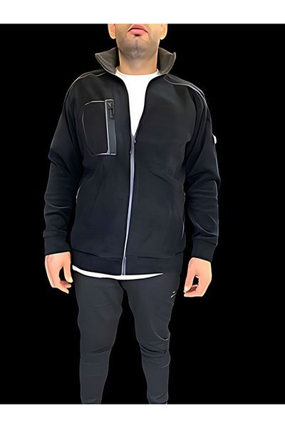 ArdaEge Men's Black Anti-Pilling Non-Pilling Regular Stand-Up Collar 320 Gr Fleece Jacket