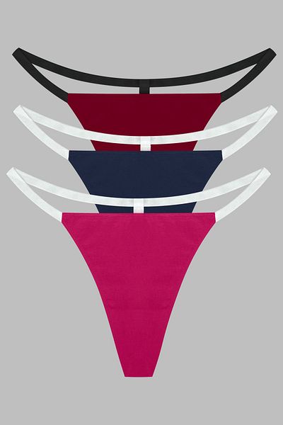 Yohannes Club Women'S, T-Thong String Panties, 3-Piece, Pink, Burgundy, Navy