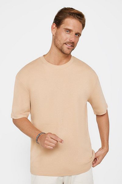 Tudors Μπλουζάκι Unisex Oversize Wide Cut 100% βαμβάκι με απαλή υφή Basic Crew Neck Mink T-shirt