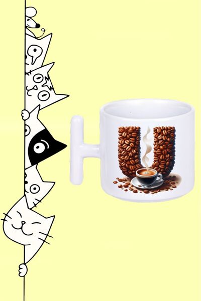 Generic Brand 1010 كوب بتصميم حرف U بني مطبوع باللون الأبيض