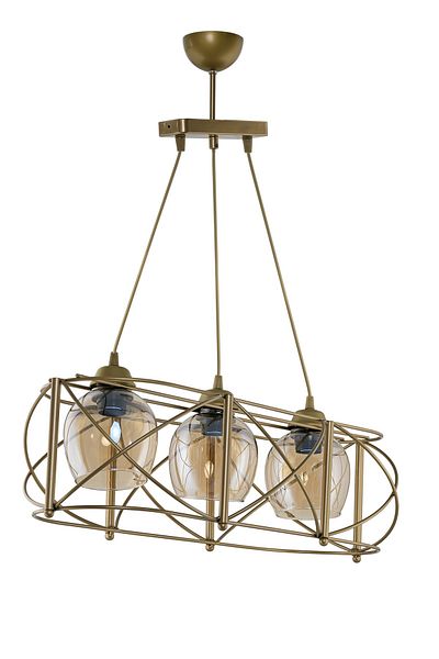 DEDE Metal Chandelier - Triple, Curva, Sirali and Honey Colored Glass
